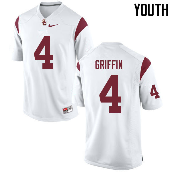 Youth #4 Olaijah Griffin USC Trojans College Football Jerseys Sale-White - Click Image to Close